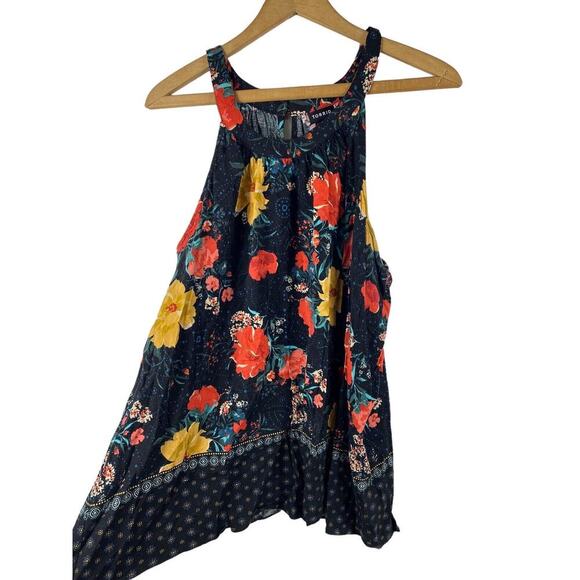 Torrid Size 1 XL 1X Goddess Tank Top Tunic Blouse Black Floral Rayon Stretch - Picture 2 of 8